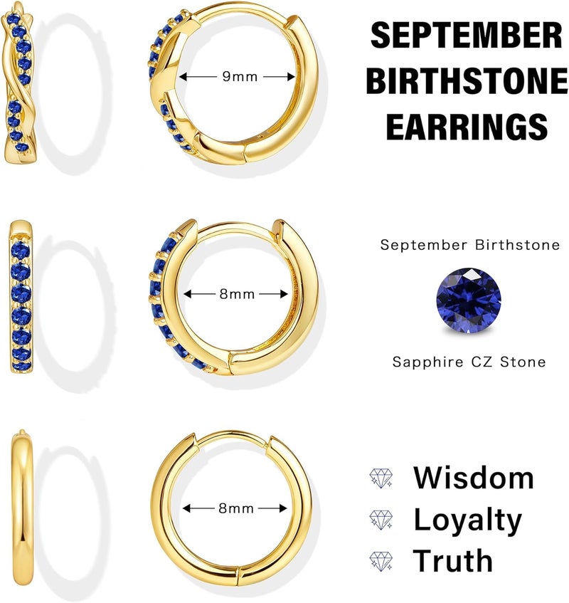 Inerney 14K Gold Plated Huggie Hoop Earrings for Women, Small Sterling Silver Earring Set Hypoallergenic Cartilage Helix Stacks, Mini Dainty Cute Trendy Birthstone Jewelry Gift for Multiple Piercings - Image 3